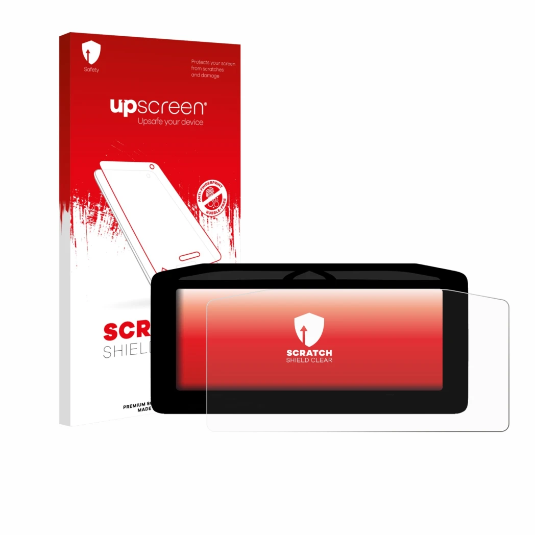 Parte frontal de un envase de producto con el logotipo de la marca upscreen. Al lado se muestra el dispositivo Ducati Streetfi