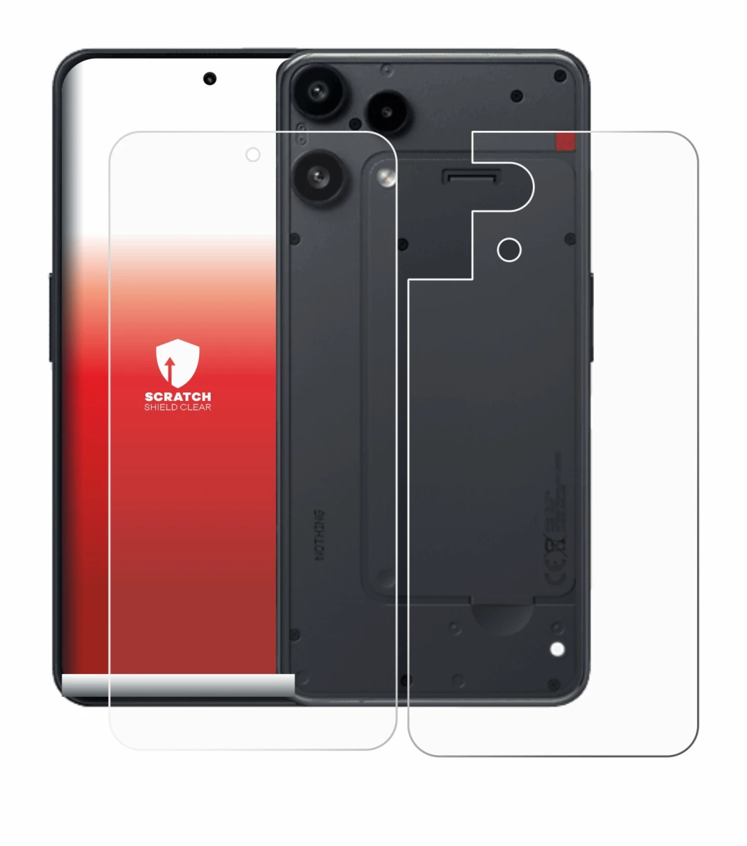 Imagen del dispositivo Nothing Phone (3a) Lite (Frontal+Trasero) con una amplia variedad de protectores de pantalla.