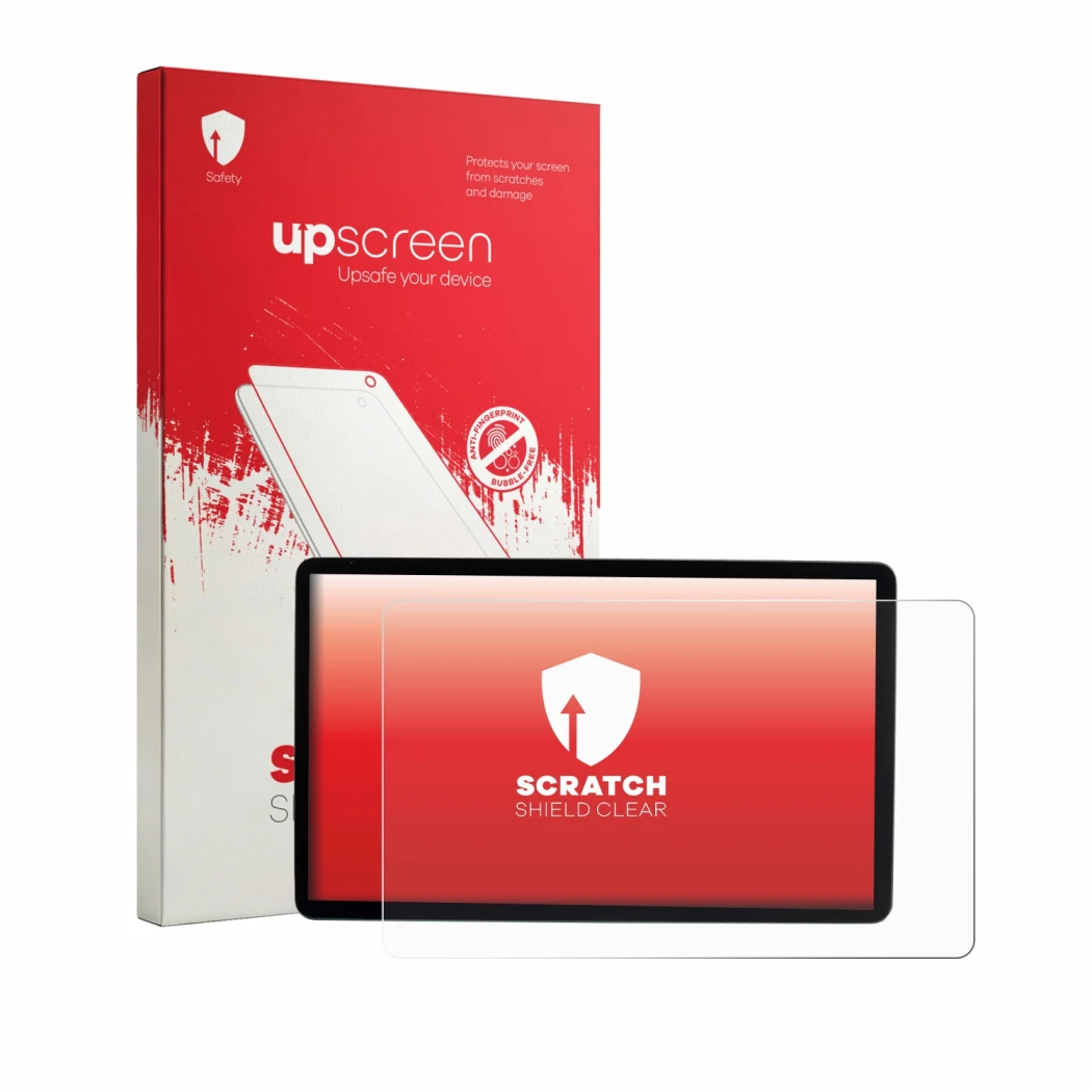 Parte frontal de un envase de producto con el logotipo de la marca upscreen. Al lado se muestra el dispositivo MG S5 EV ZS3E 2