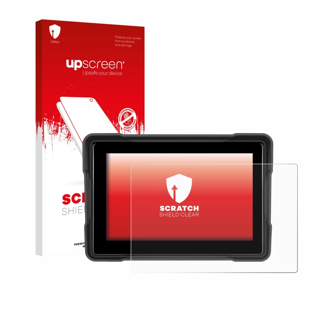 Parte frontal de un envase de producto con el logotipo de la marca upscreen. Al lado se muestra el dispositivo GOHHDL A4058-IP