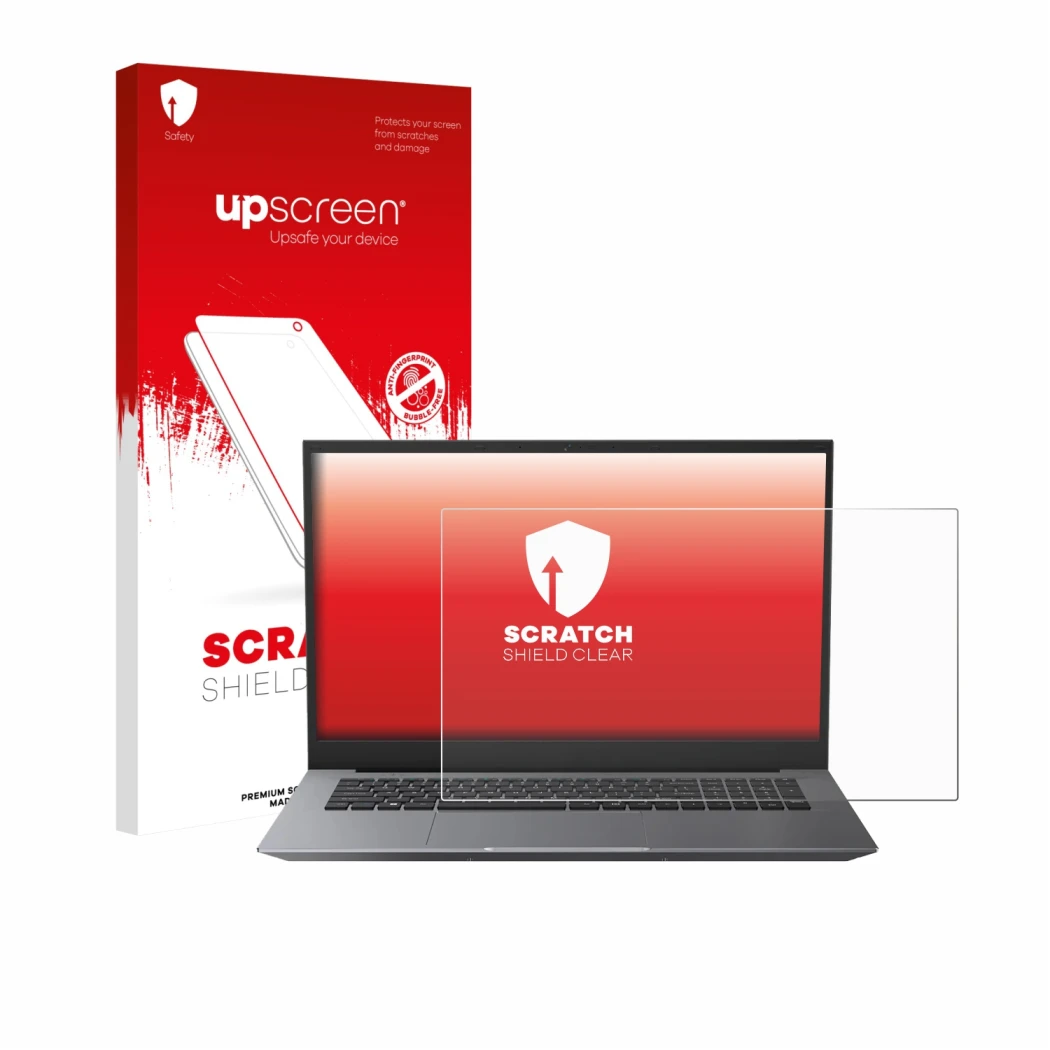 Parte frontal de un envase de producto con el logotipo de la marca upscreen. Al lado se muestra el dispositivo Blackview Acebo