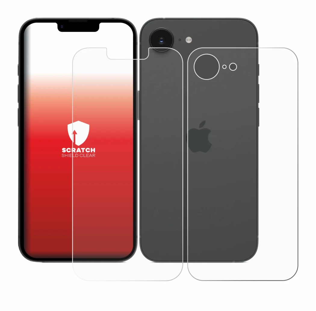 Imagen del dispositivo Apple iPhone 17e (Frontal+Trasero) con una amplia variedad de protectores de pantalla.