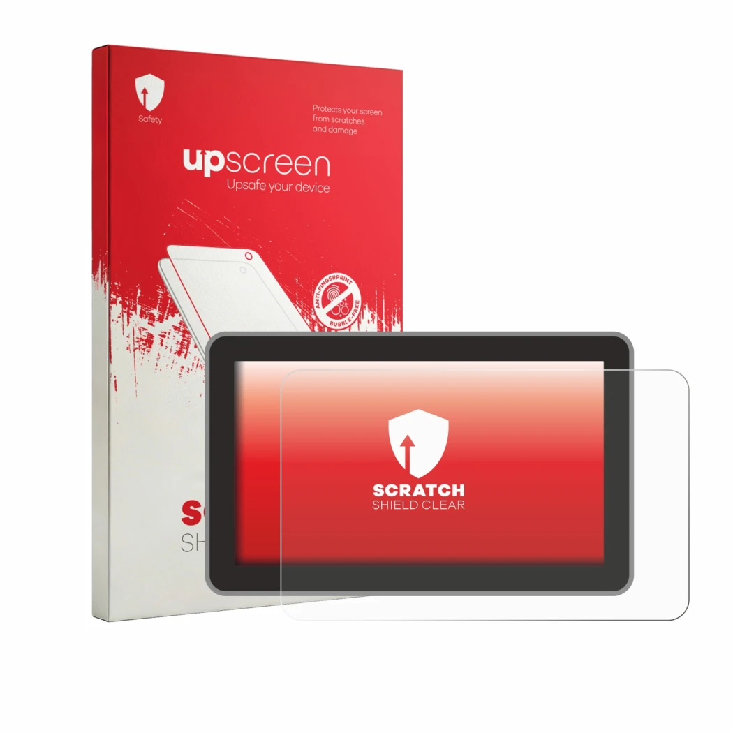 Parte frontal de un envase de producto con el logotipo de la marca upscreen. Al lado se muestra el dispositivo Bambu Lab H2C c