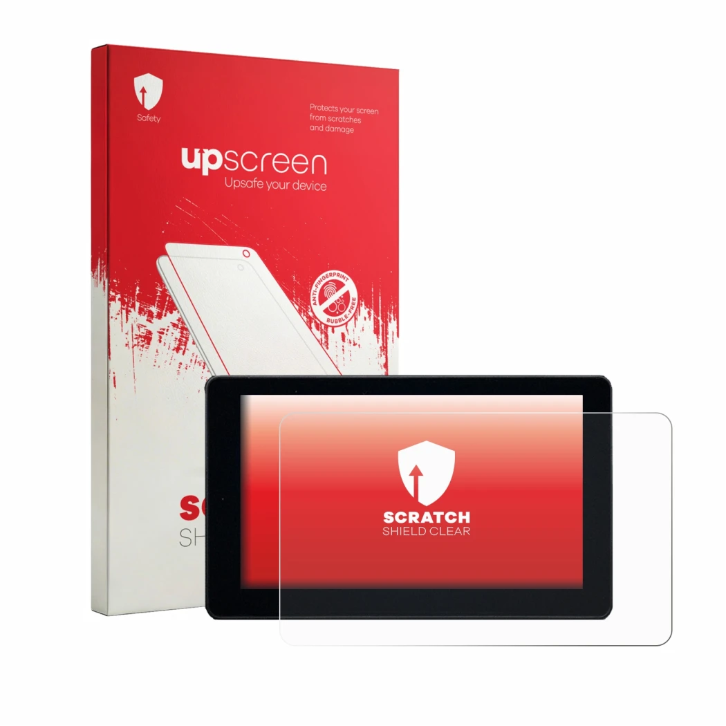 Parte frontal de un envase de producto con el logotipo de la marca upscreen. Al lado se muestra el dispositivo Zontes 368G 202