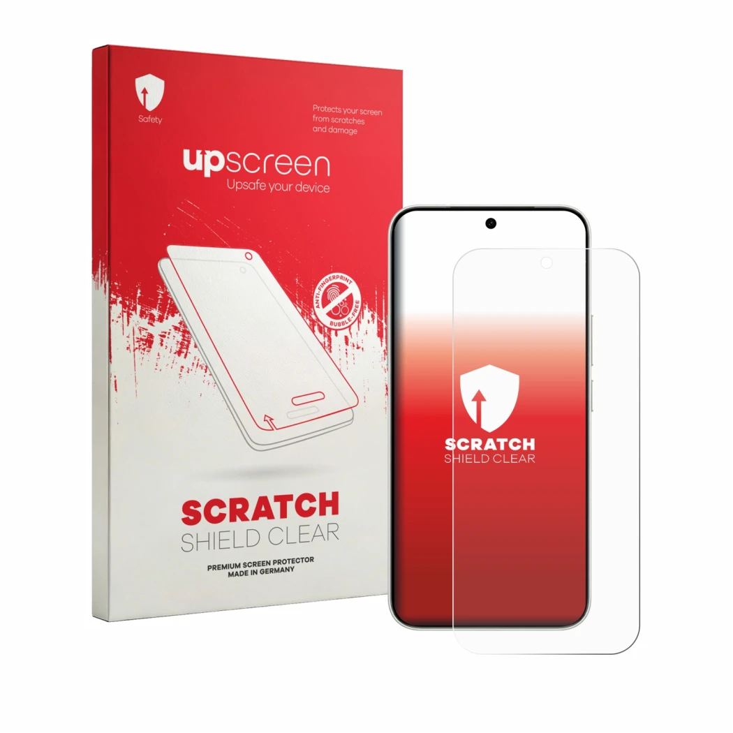 Parte frontal de un envase de producto con el logotipo de la marca upscreen. Al lado se muestra el dispositivo Vivo S60 Vitali