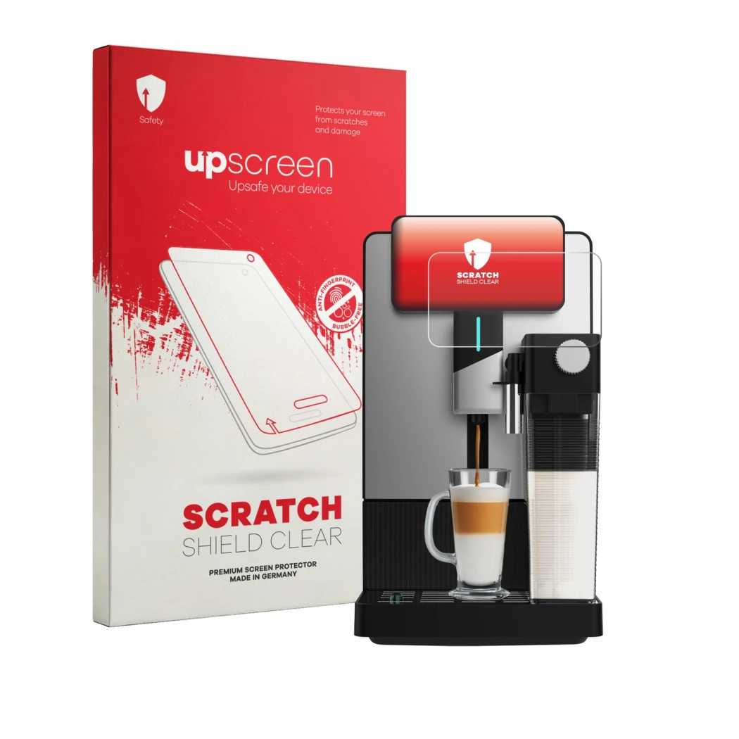 Parte frontal de un envase de producto con el logotipo de la marca upscreen. Al lado se muestra el dispositivo Cecotec Cremmae
