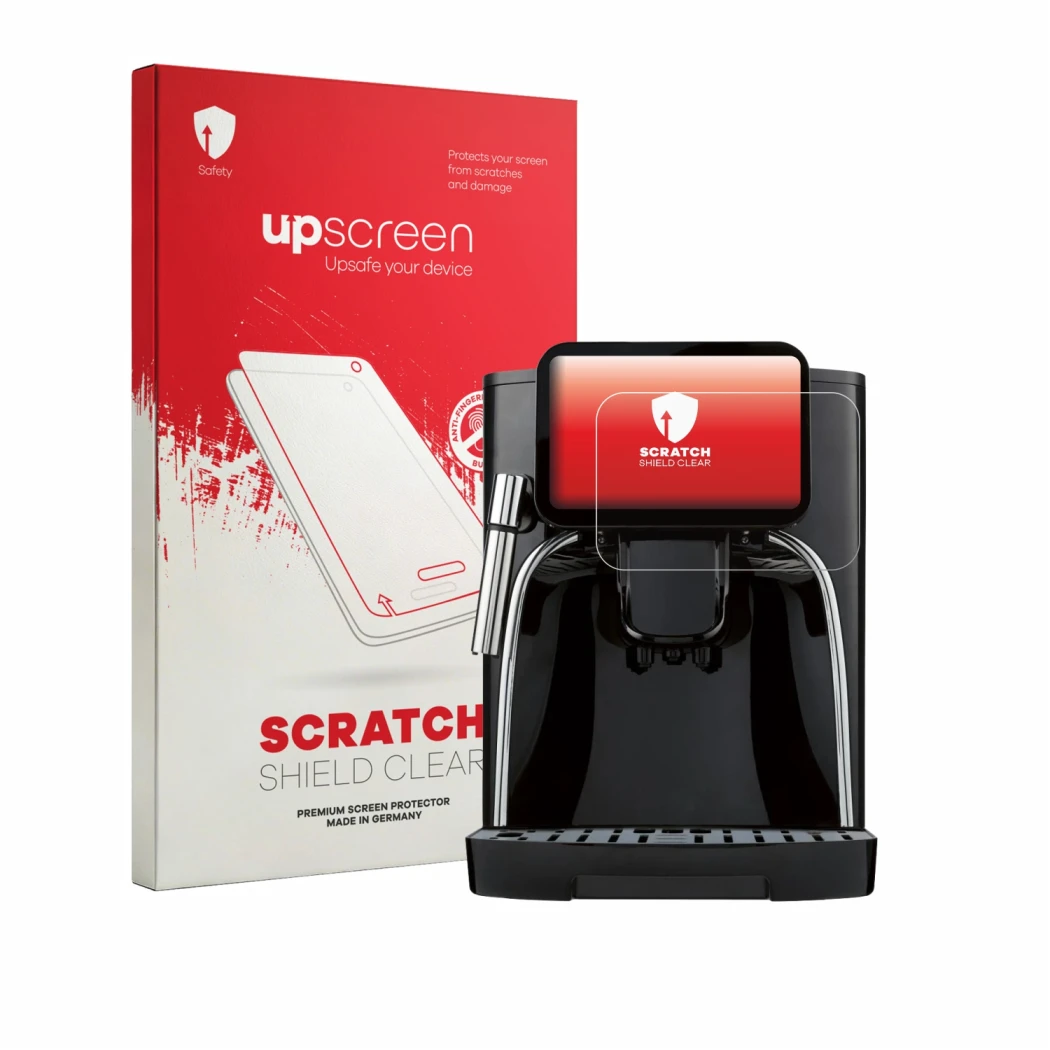 Parte frontal de un envase de producto con el logotipo de la marca upscreen. Al lado se muestra el dispositivo SilverCrest SKV