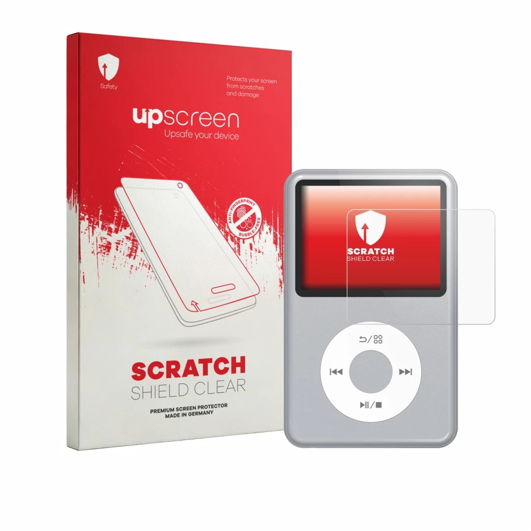 Parte frontal de un envase de producto con el logotipo de la marca upscreen. Al lado se muestra el dispositivo innioasis Y1 co