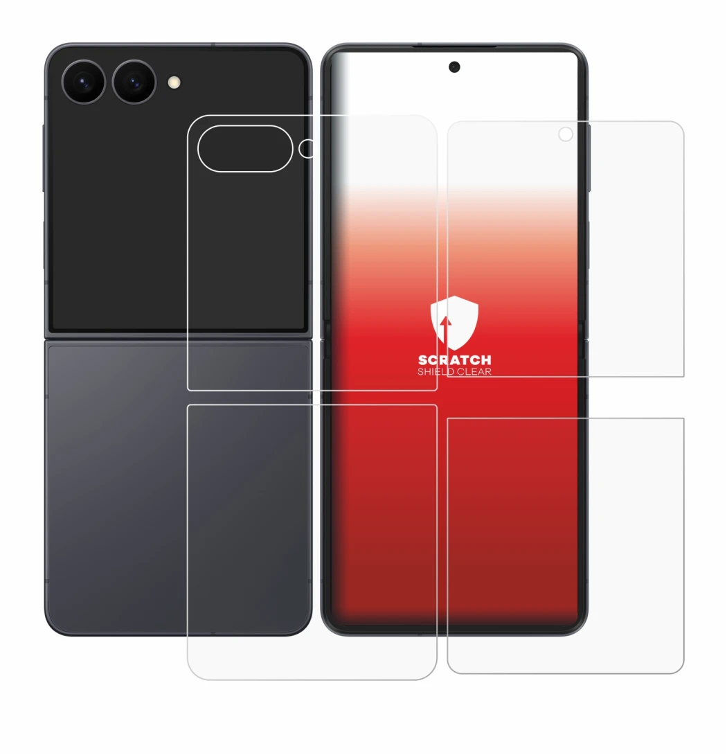 Imagen del dispositivo Samsung Galaxy Z Flip 8 (Frontal+Trasero) con una amplia variedad de protectores de pantalla.