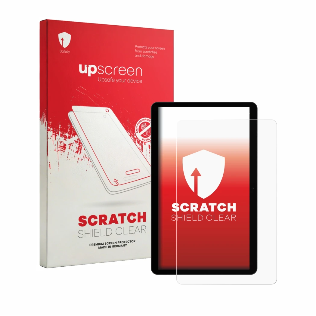 Parte frontal de un envase de producto con el logotipo de la marca upscreen. Al lado se muestra el dispositivo Zebra KC50 22