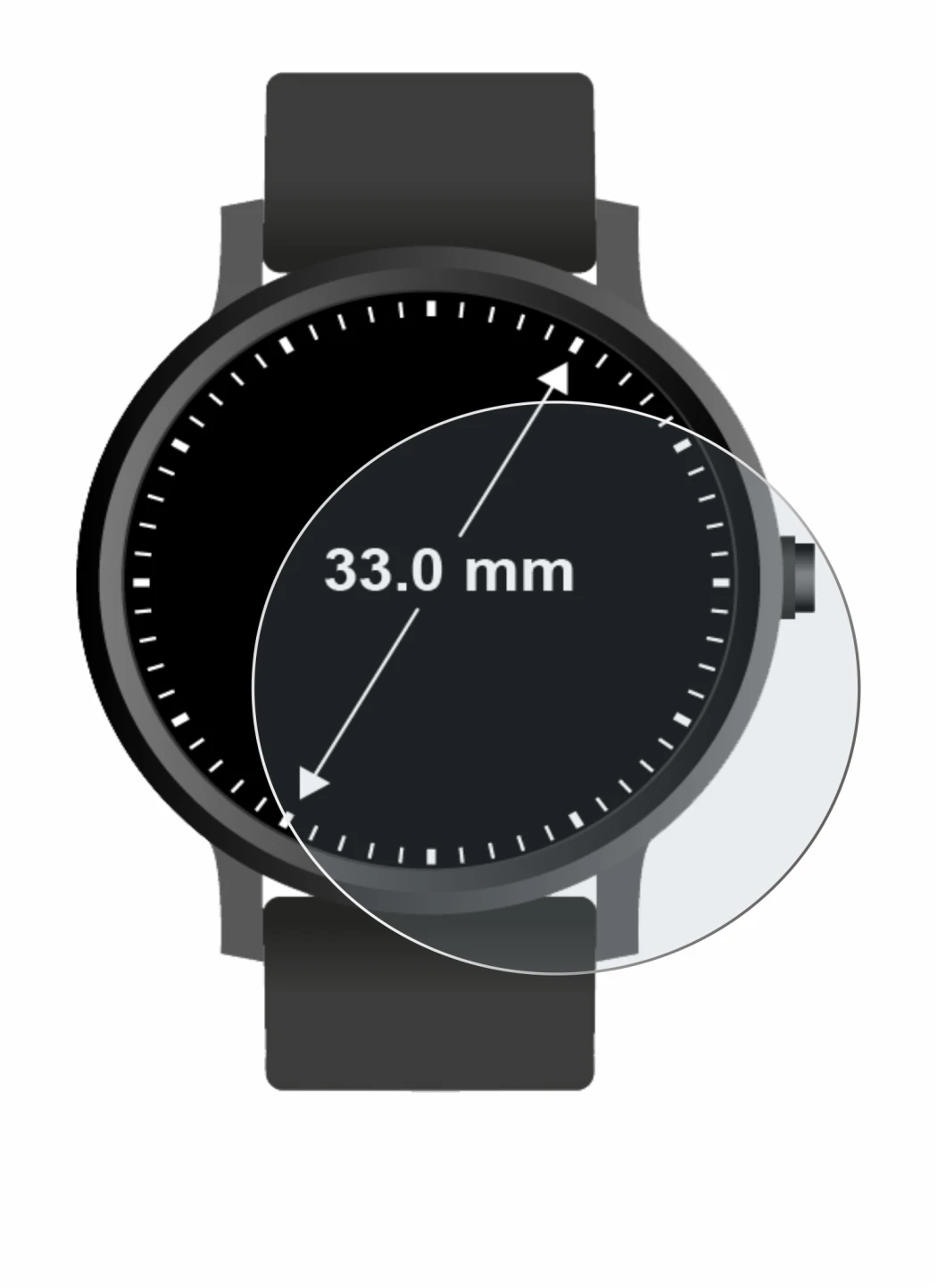 Imagen del dispositivo Relojes (Circular, ø: 33 mm) con una amplia variedad de protectores de pantalla.
