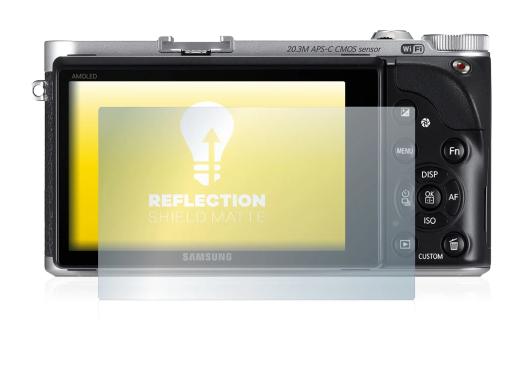Imagen del dispositivo Samsung NX300 con una amplia variedad de protectores de pantalla.