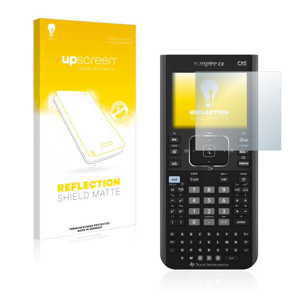 Parte frontal de un envase de producto con el logotipo de la marca upscreen. Al lado se muestra el dispositivo Texas Instrumen