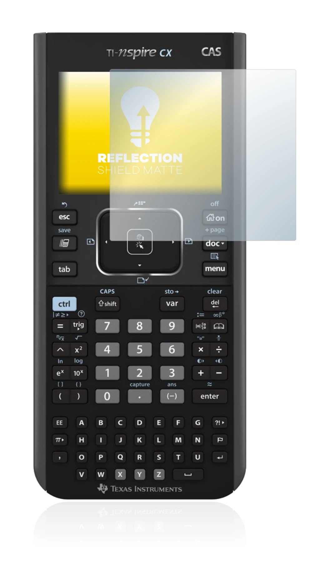 Imagen del dispositivo Texas Instruments Nspire CX CAS con una amplia variedad de protectores de pantalla.