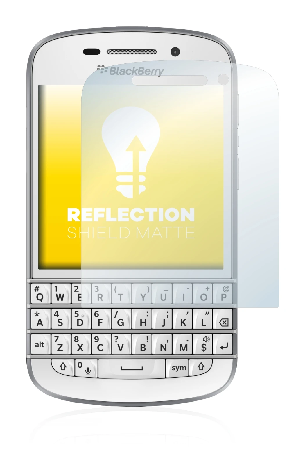 Imagen del dispositivo BlackBerry Q10 con una amplia variedad de protectores de pantalla.