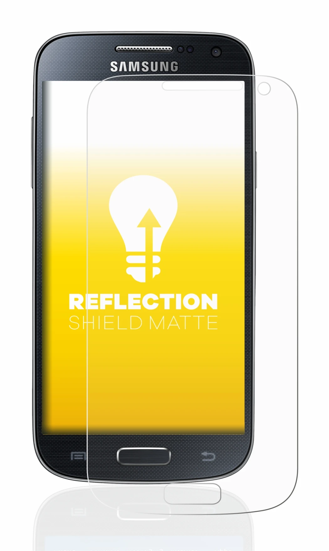 Imagen del dispositivo Samsung Galaxy S4 Mini con una amplia variedad de protectores de pantalla.