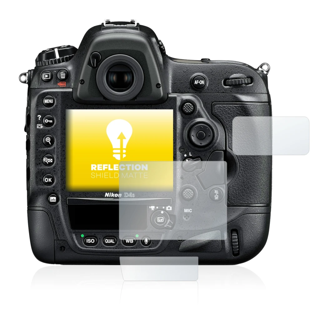 Imagen del dispositivo Nikon D4S con una amplia variedad de protectores de pantalla.