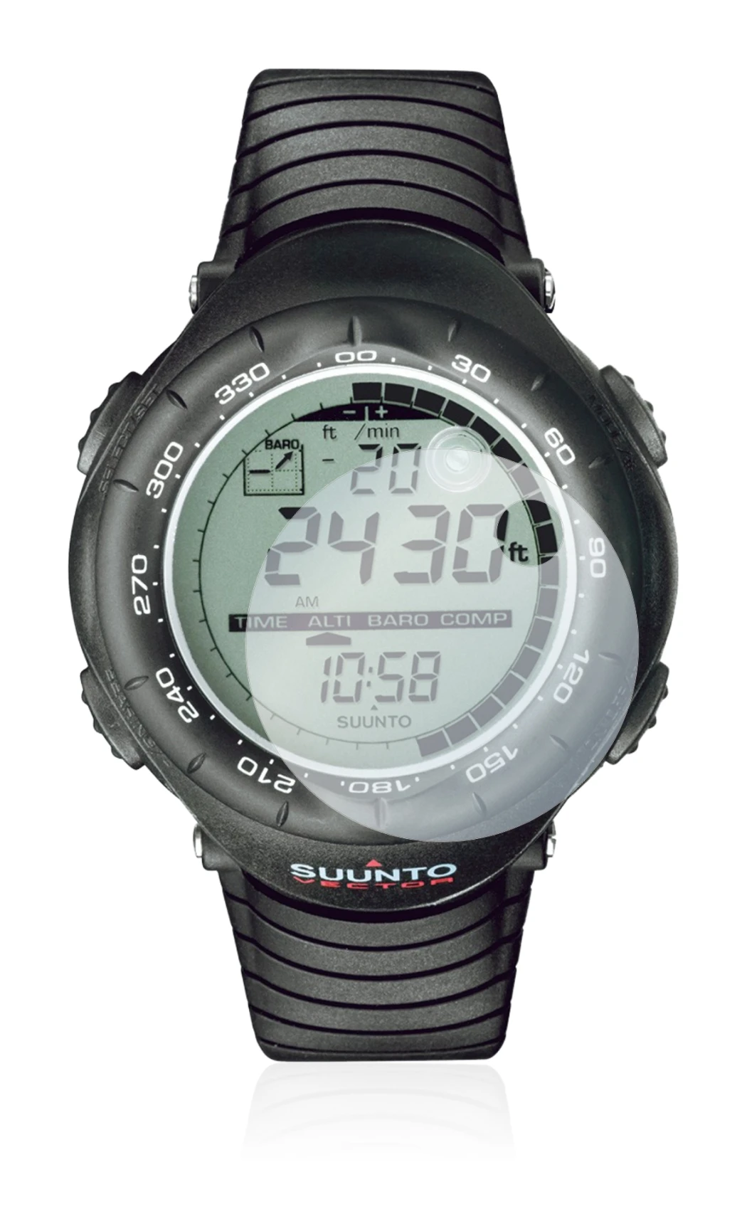 Imagen del dispositivo Suunto Vector Black con una amplia variedad de protectores de pantalla.