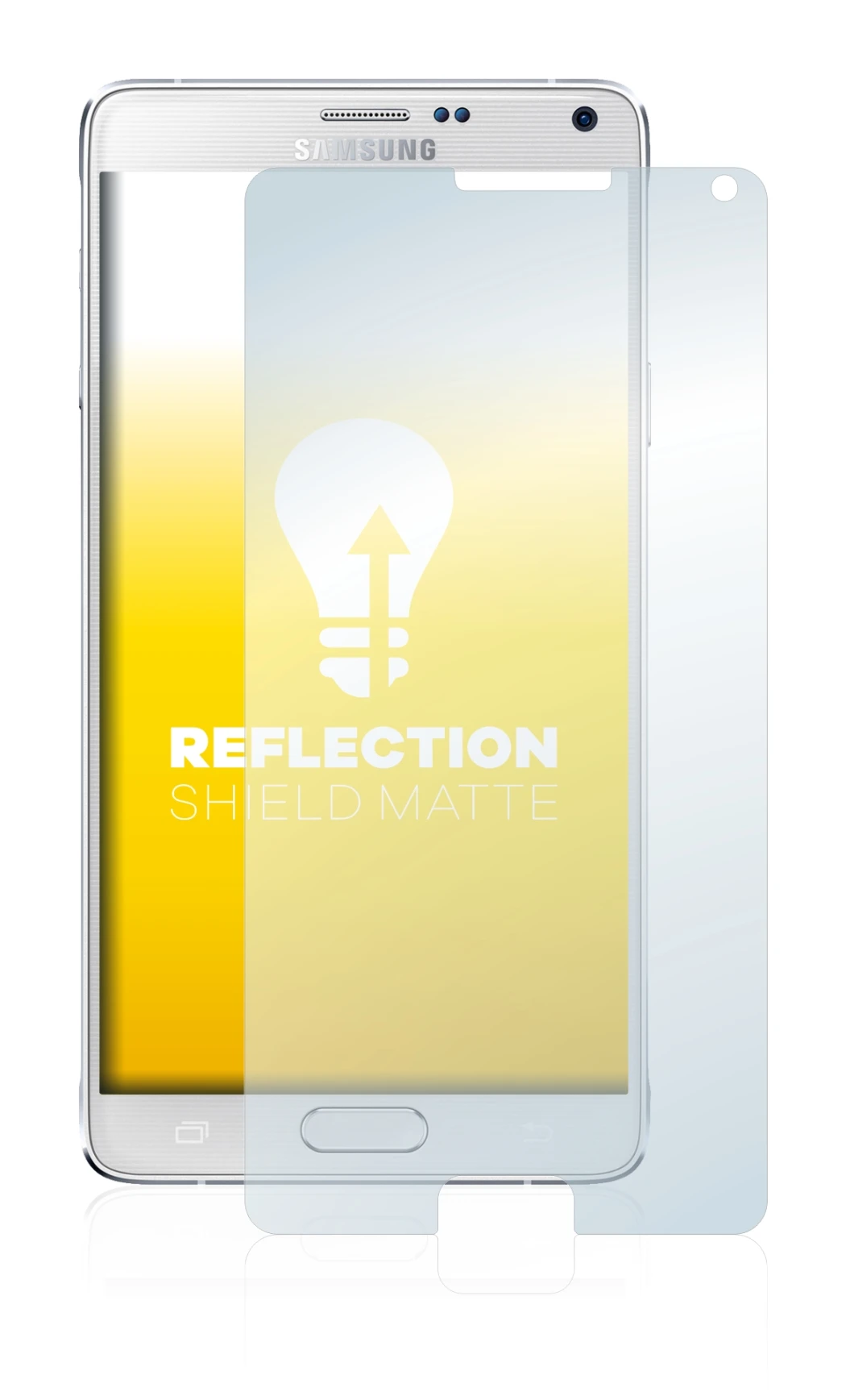 Imagen del dispositivo Samsung Galaxy Note 4 con una amplia variedad de protectores de pantalla.