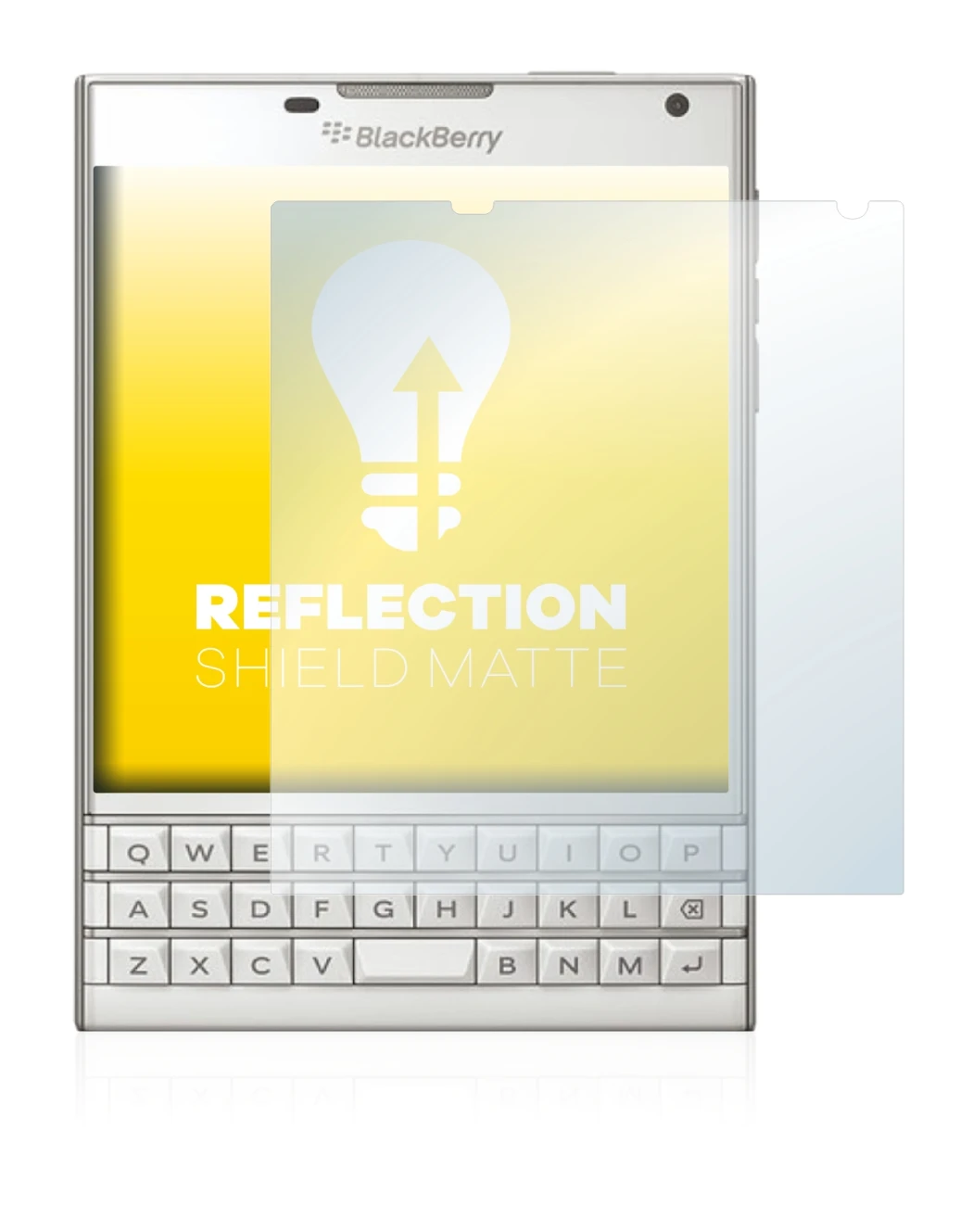 Imagen del dispositivo BlackBerry Passport con una amplia variedad de protectores de pantalla.