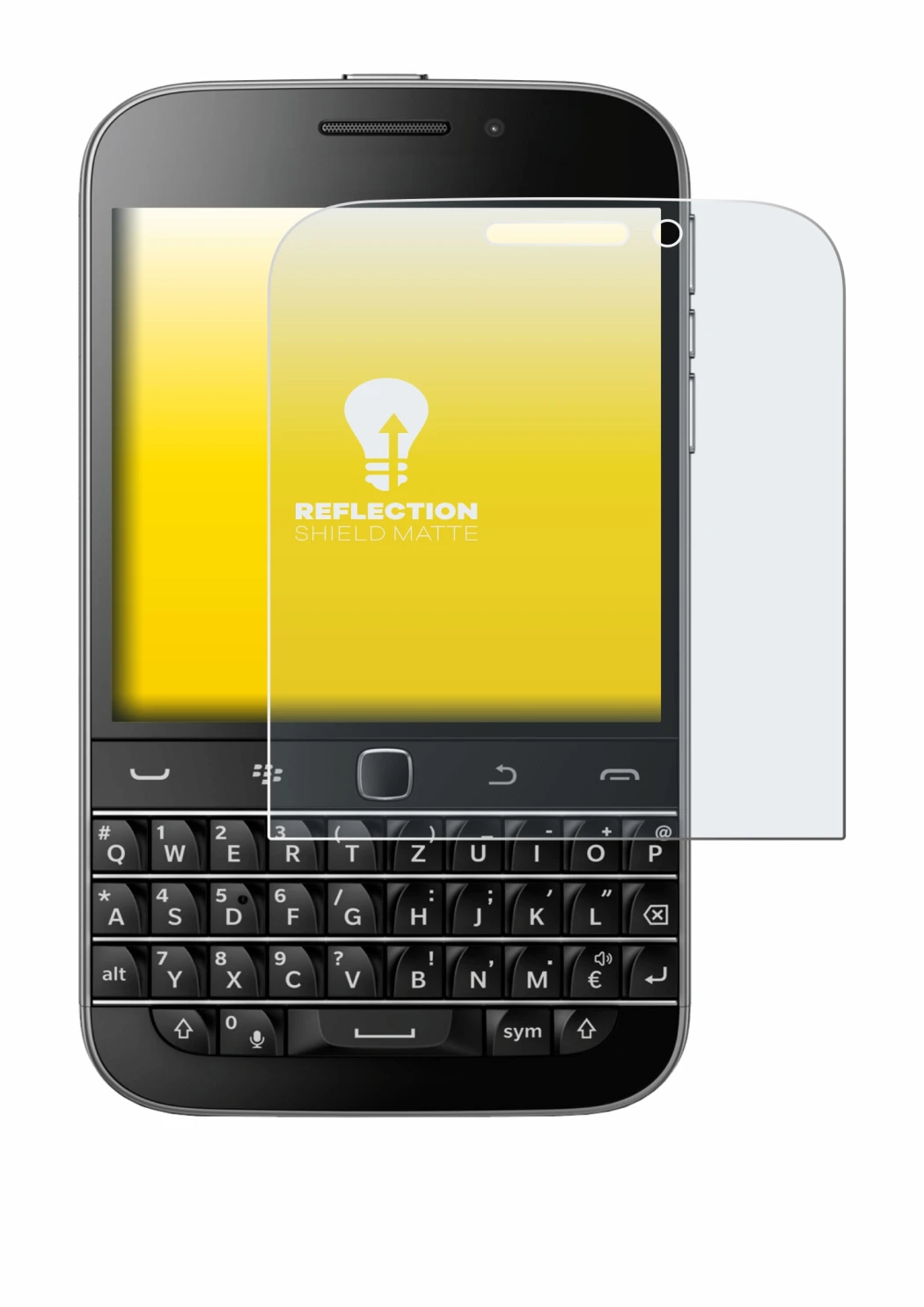 Imagen del dispositivo Blackberry Classic Q20 con una amplia variedad de protectores de pantalla.