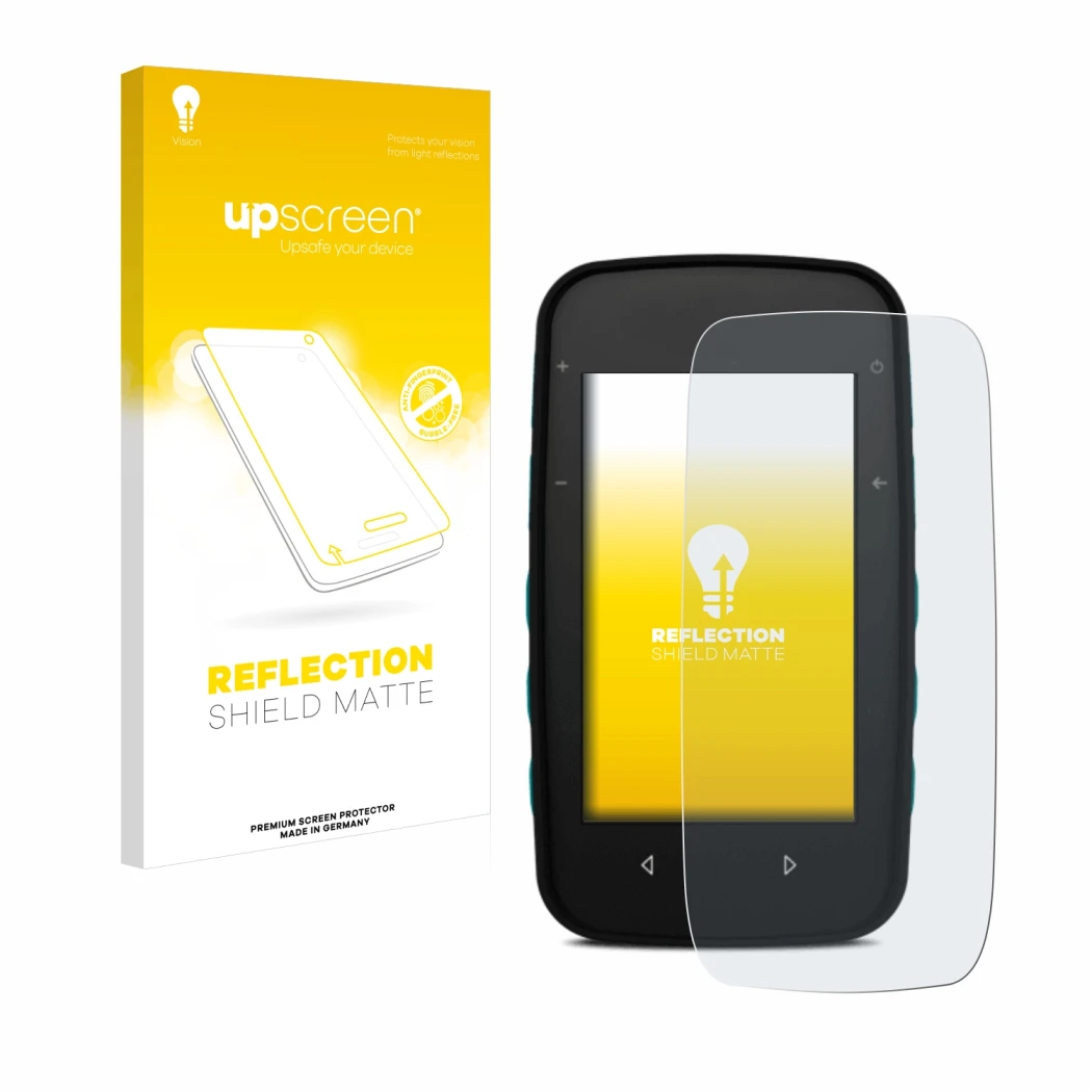 Parte frontal de un envase de producto con el logotipo de la marca upscreen. Al lado se muestra el dispositivo CompeGPS TwoNav