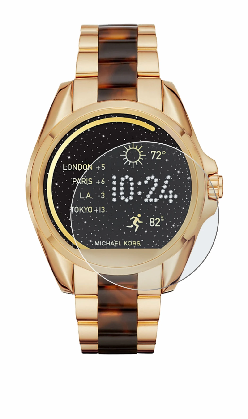 Imagen del dispositivo Michael Kors Access Bradshaw con una amplia variedad de protectores de pantalla.