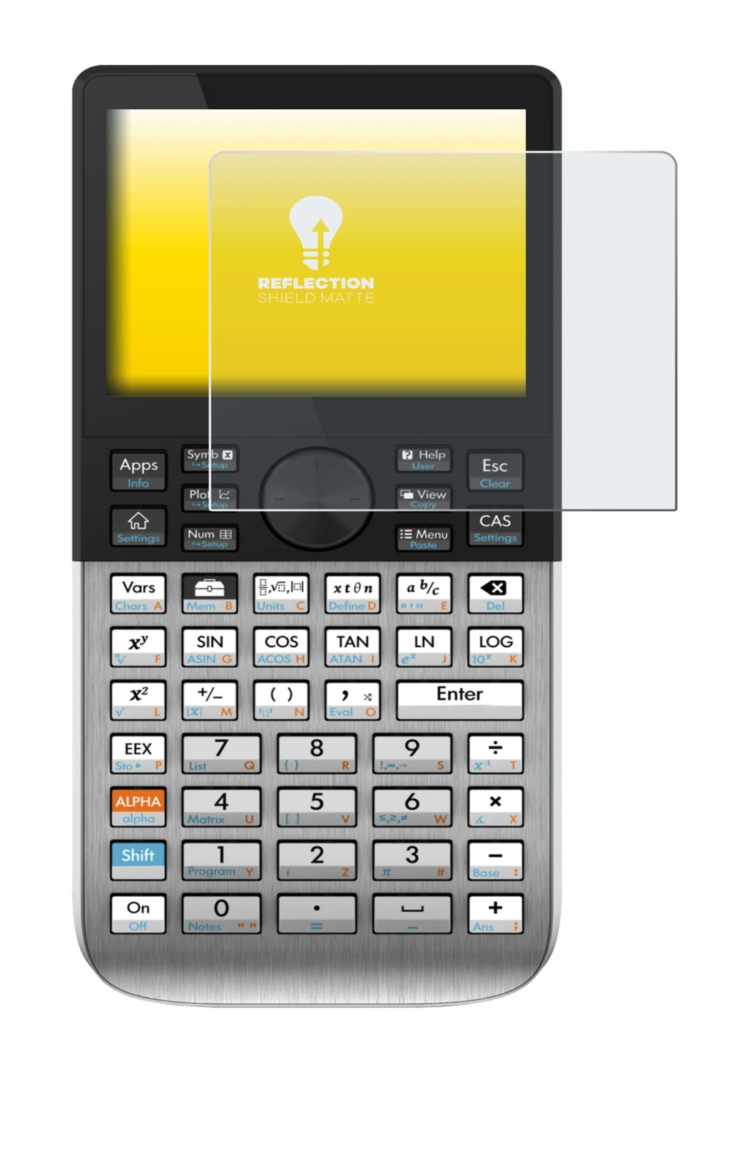Imagen del dispositivo HP Prime con una amplia variedad de protectores de pantalla.