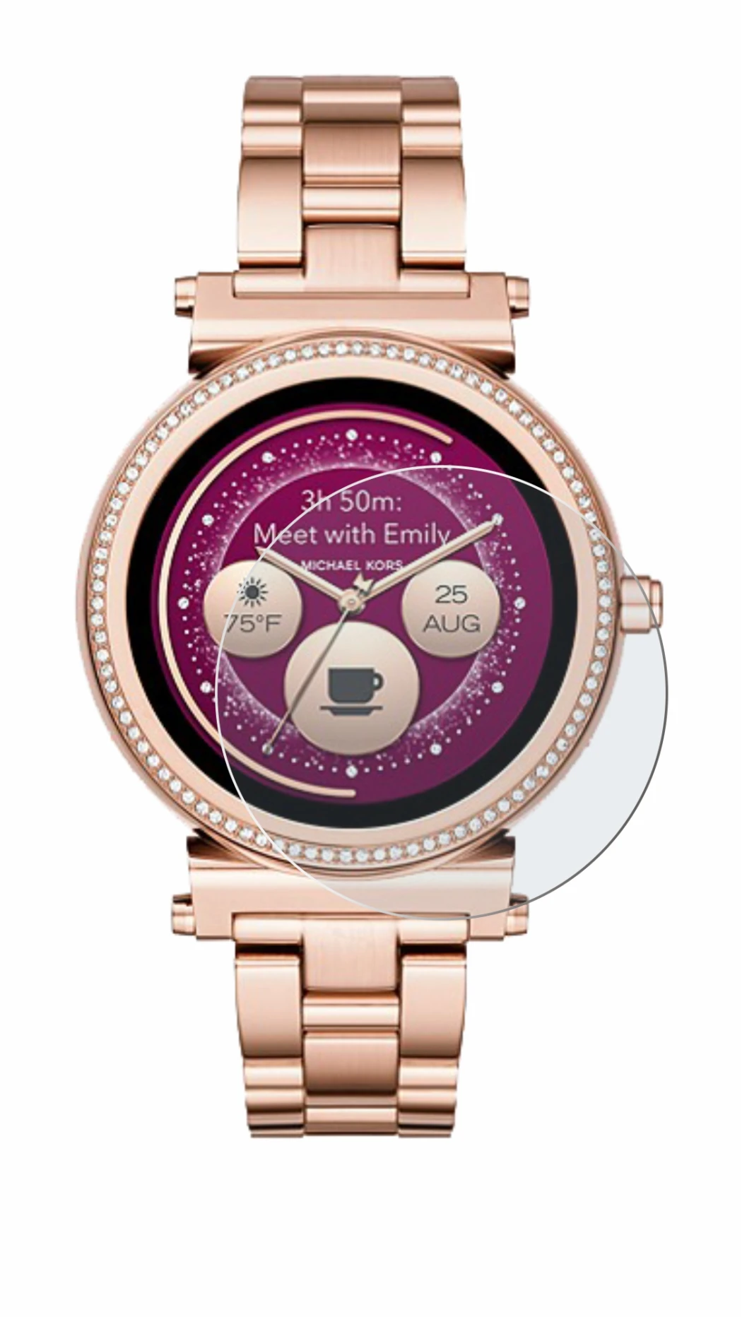 Imagen del dispositivo Michael Kors Access Sofie con una amplia variedad de protectores de pantalla.
