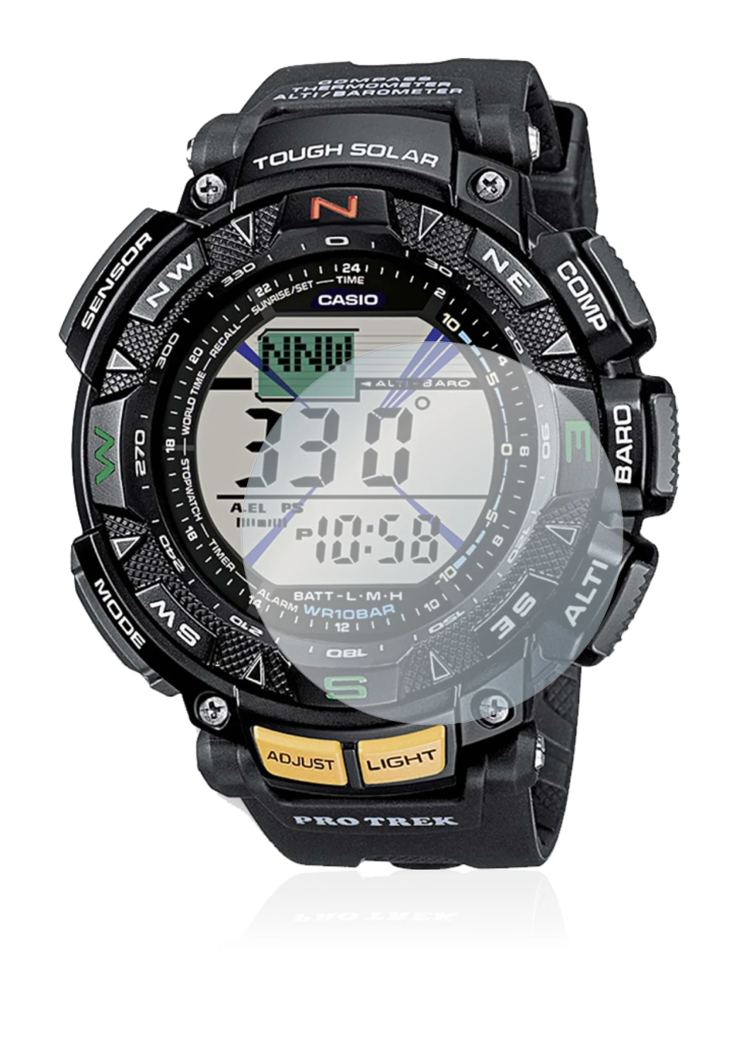 Imagen del dispositivo Casio Pro Trek PRG-240-1ER con una amplia variedad de protectores de pantalla.
