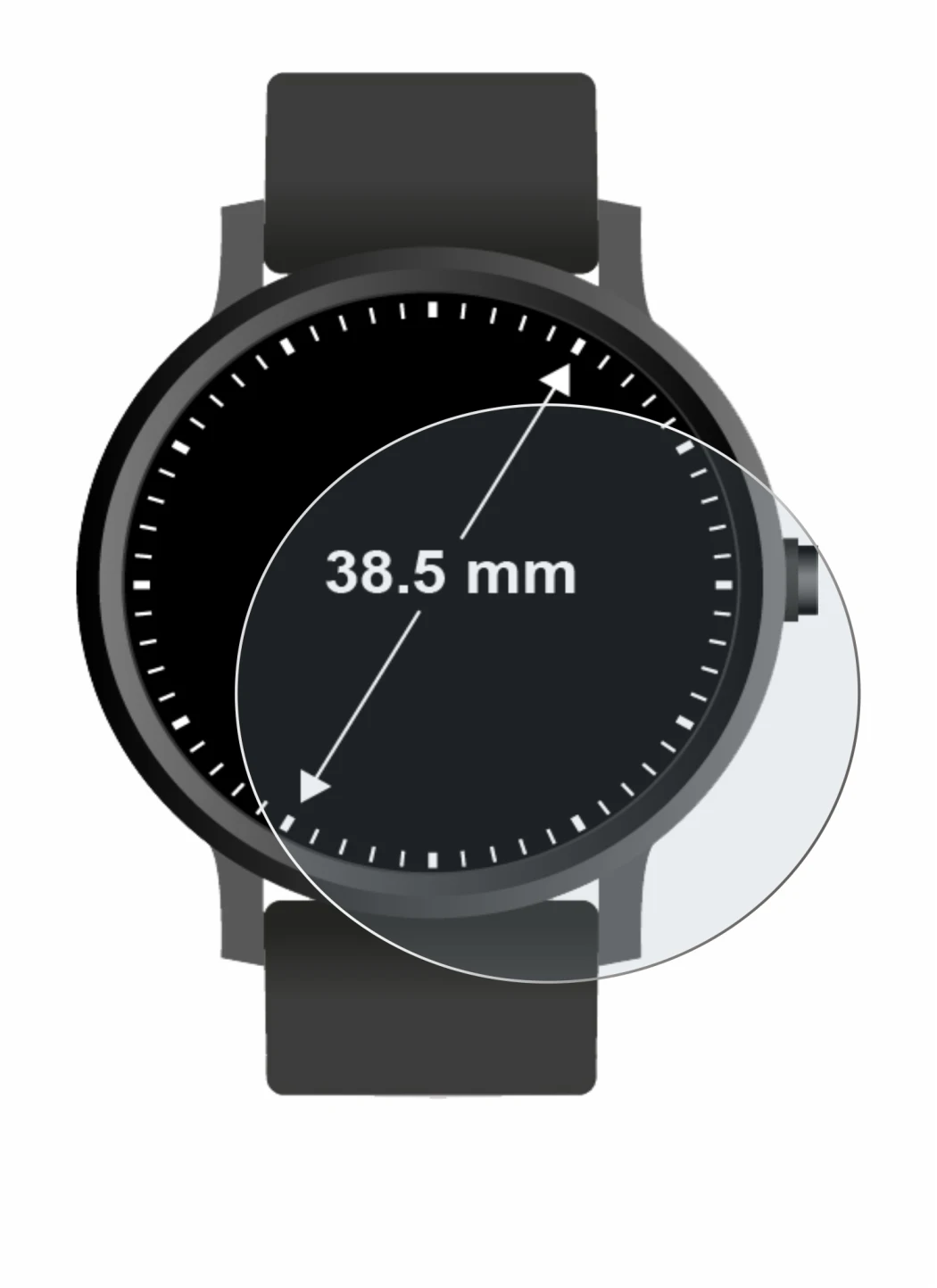 Imagen del dispositivo Relojes (Circular, ø: 38.5 mm) con una amplia variedad de protectores de pantalla.