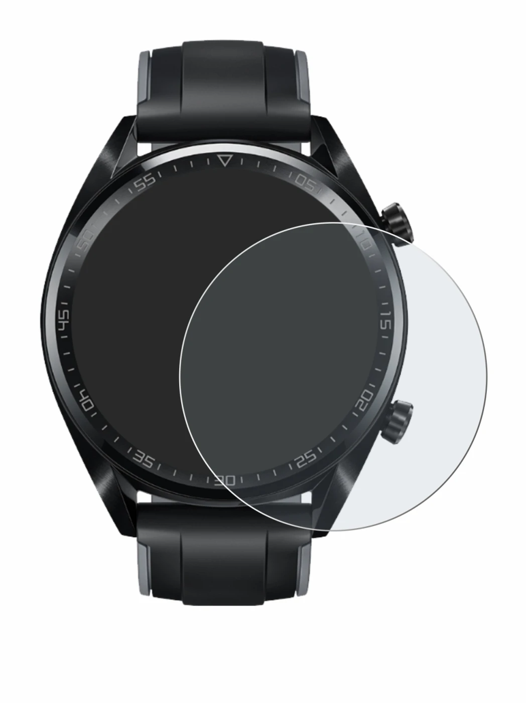Imagen del dispositivo Huawei Watch GT (46 mm) 2018 con una amplia variedad de protectores de pantalla.