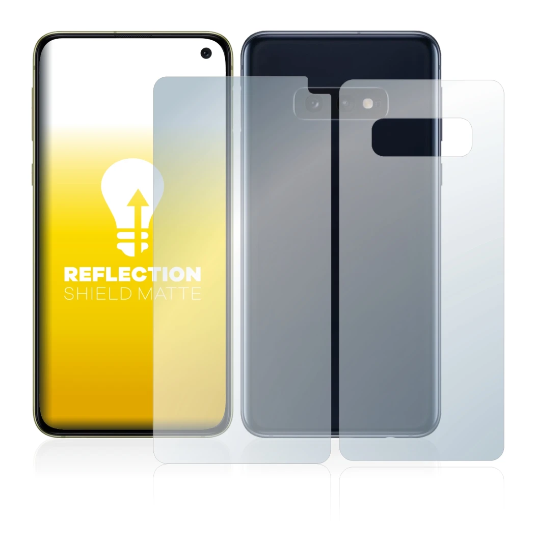 Imagen del dispositivo Samsung Galaxy S10e (Frontal+Trasero) con una amplia variedad de protectores de pantalla.