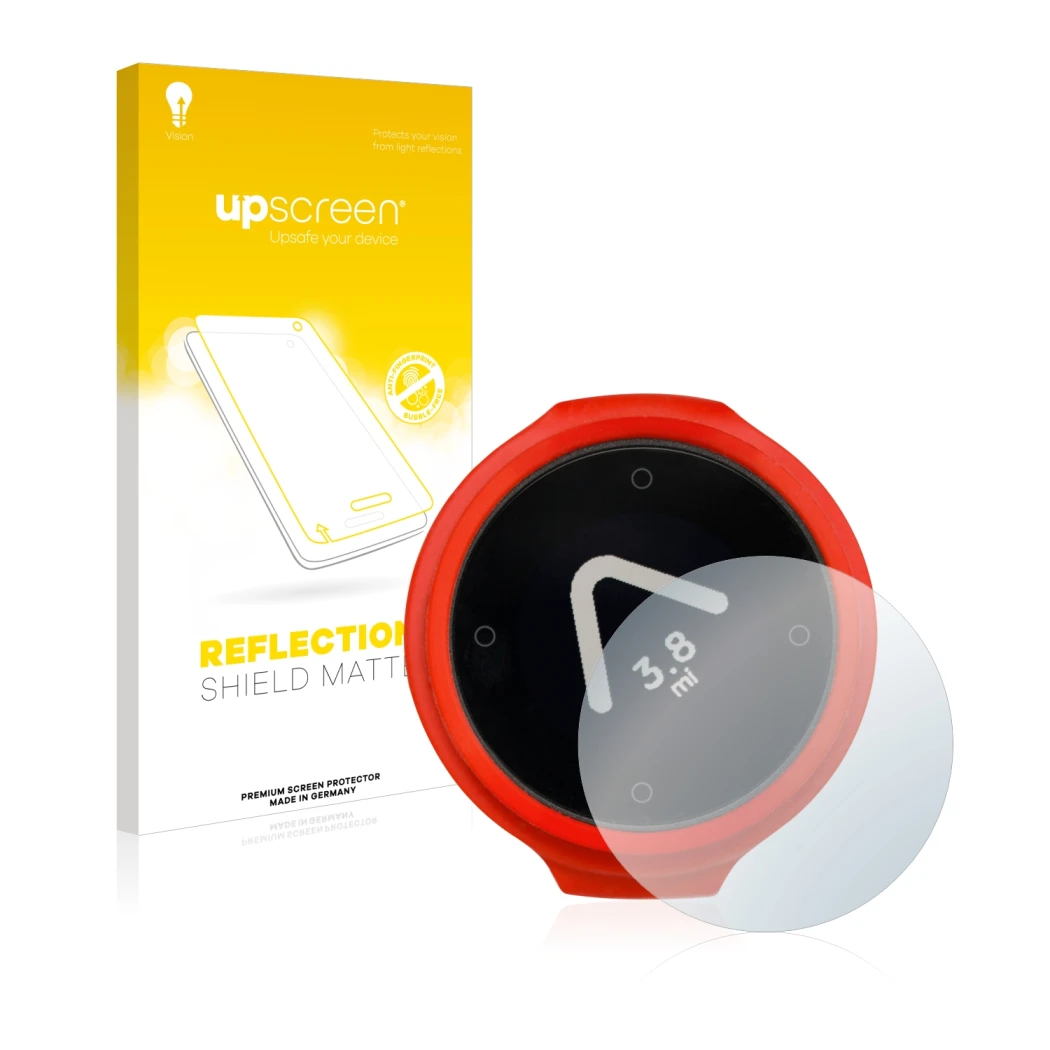 Parte frontal de un envase de producto con el logotipo de la marca upscreen. Al lado se muestra el dispositivo Beeline Velo co