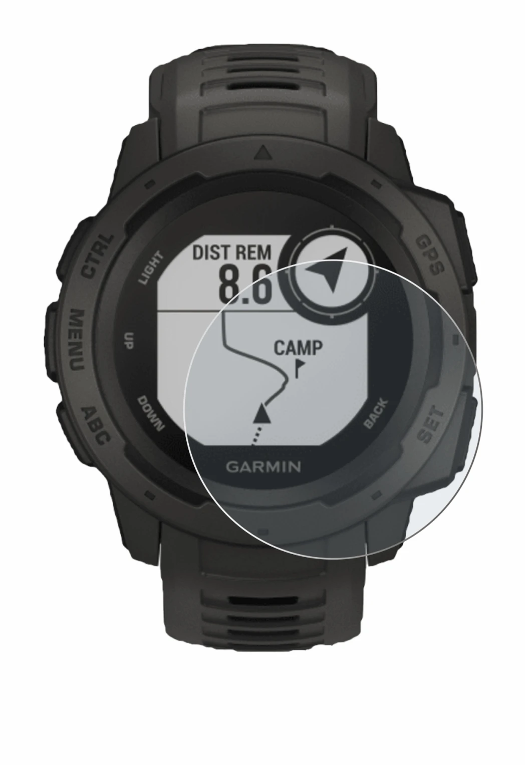 Imagen del dispositivo Garmin Instinct Tactical Edition con una amplia variedad de protectores de pantalla.