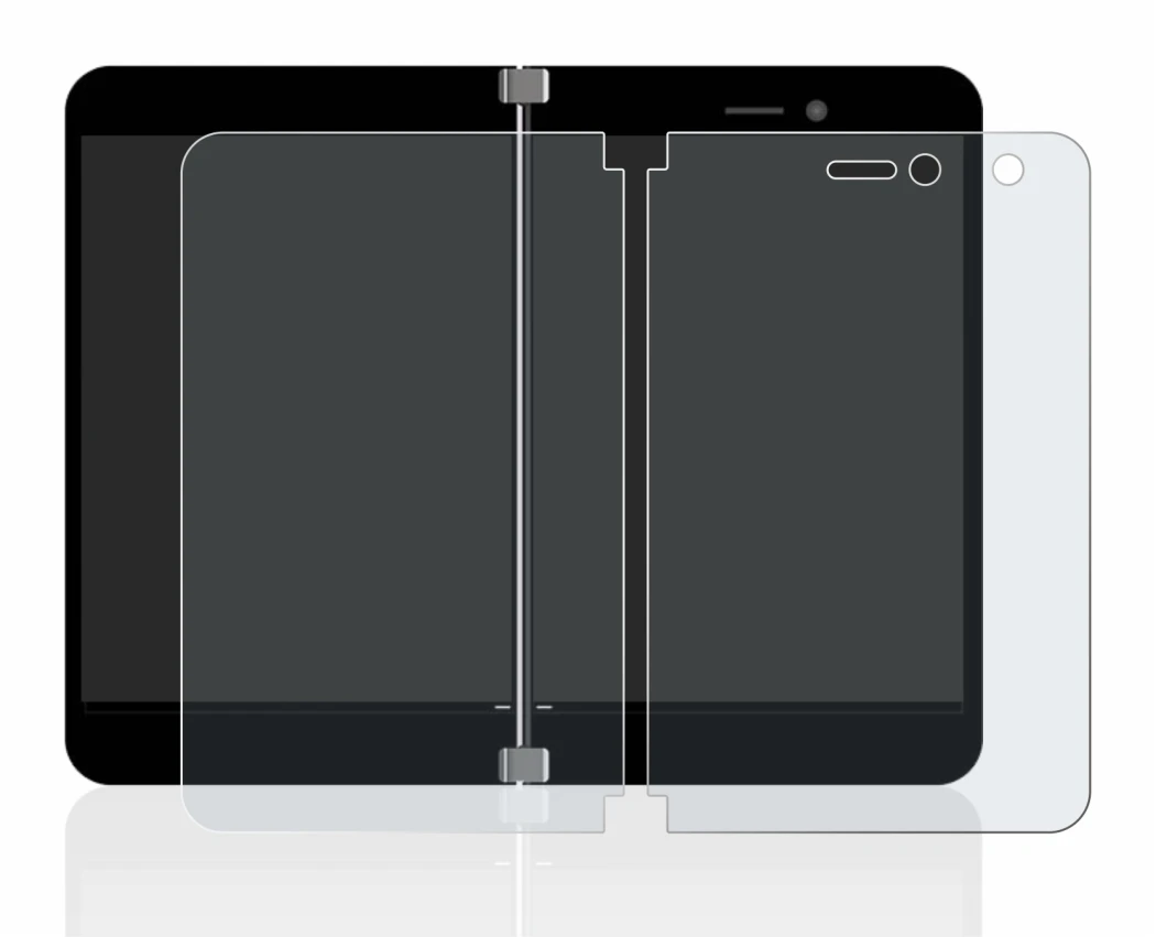Imagen del dispositivo Microsoft Surface Duo con una amplia variedad de protectores de pantalla.