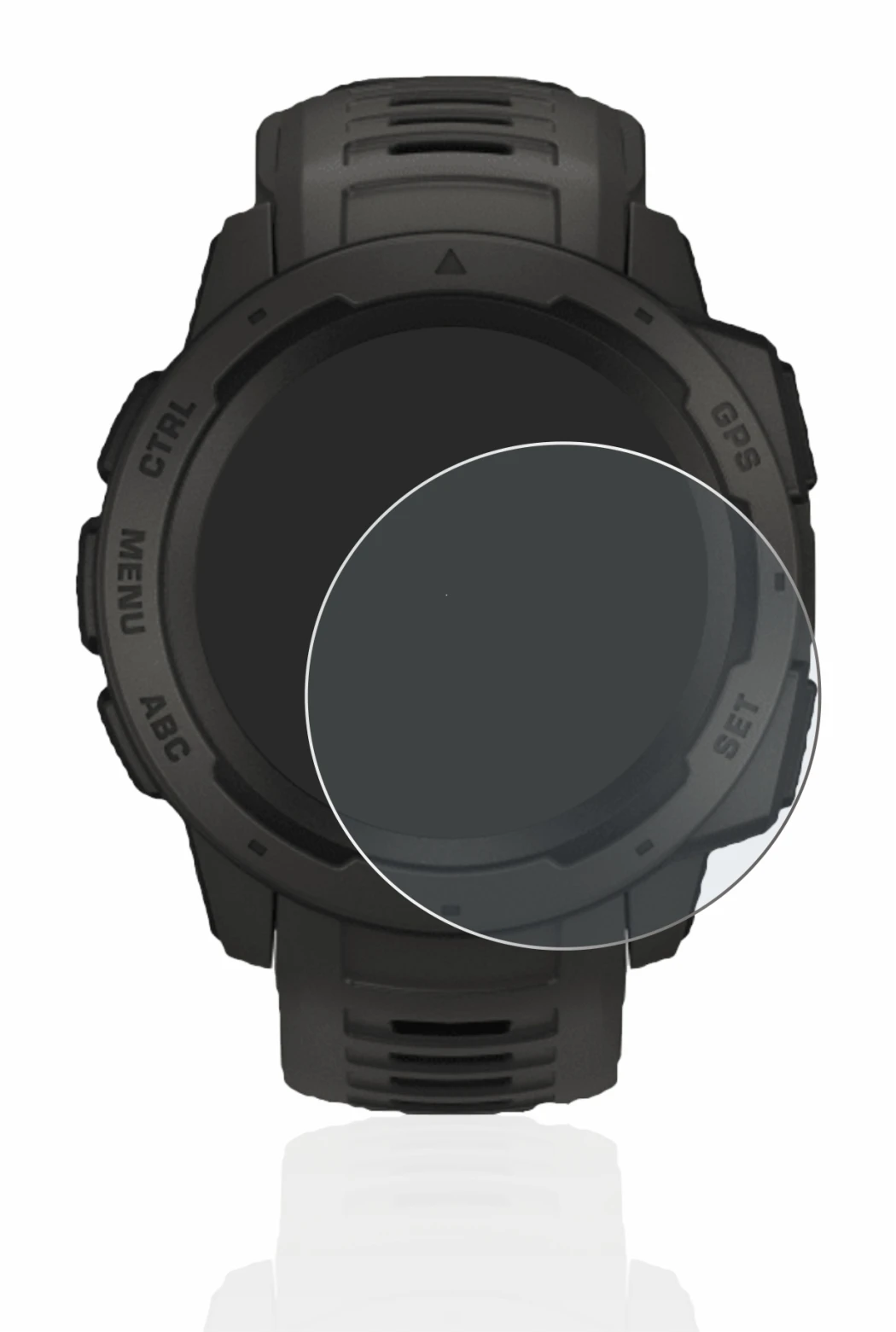 Imagen del dispositivo Garmin Instinct Solar con una amplia variedad de protectores de pantalla.