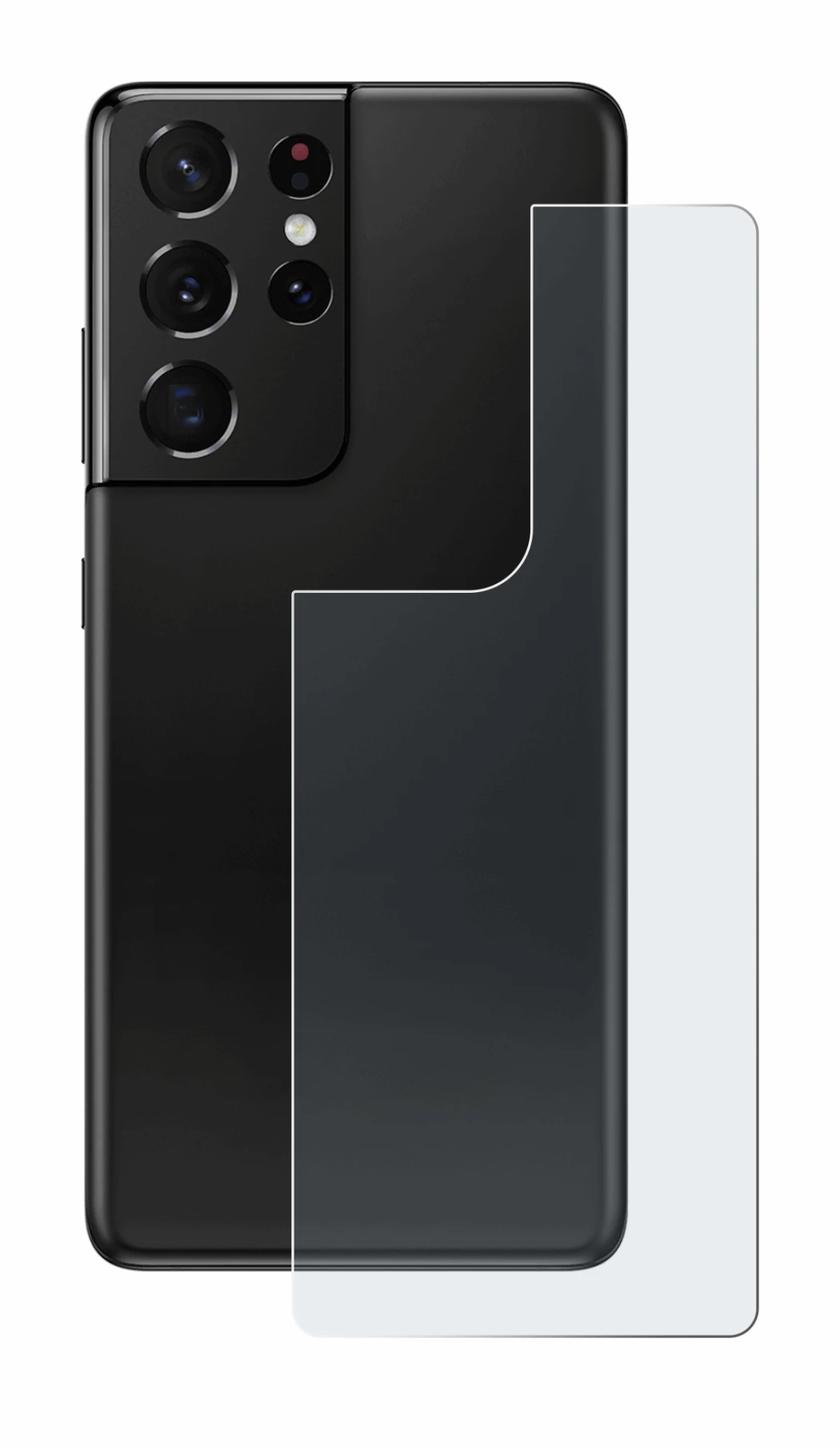 Imagen del dispositivo Samsung Galaxy S21 Ultra 5G (Trasero) con una amplia variedad de protectores de pantalla.