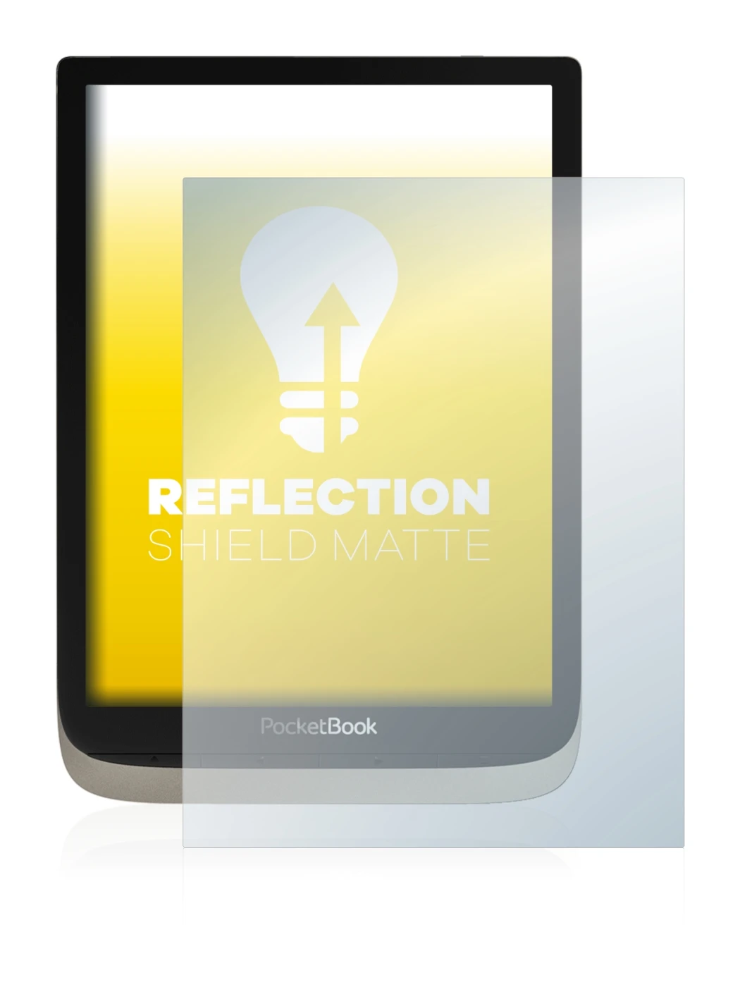 Imagen del dispositivo PocketBook InkPad Color con una amplia variedad de protectores de pantalla.