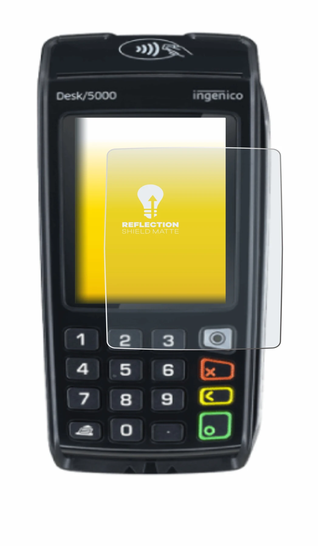Imagen del dispositivo ingenico Desk/5000 con una amplia variedad de protectores de pantalla.