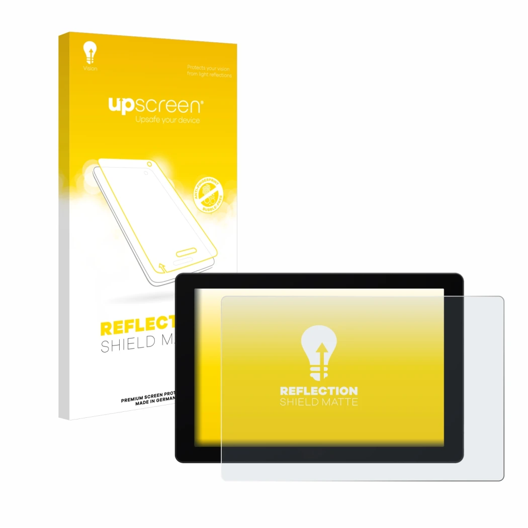 Parte frontal de un envase de producto con el logotipo de la marca upscreen. Al lado se muestra el dispositivo SmallHD Cine 7 