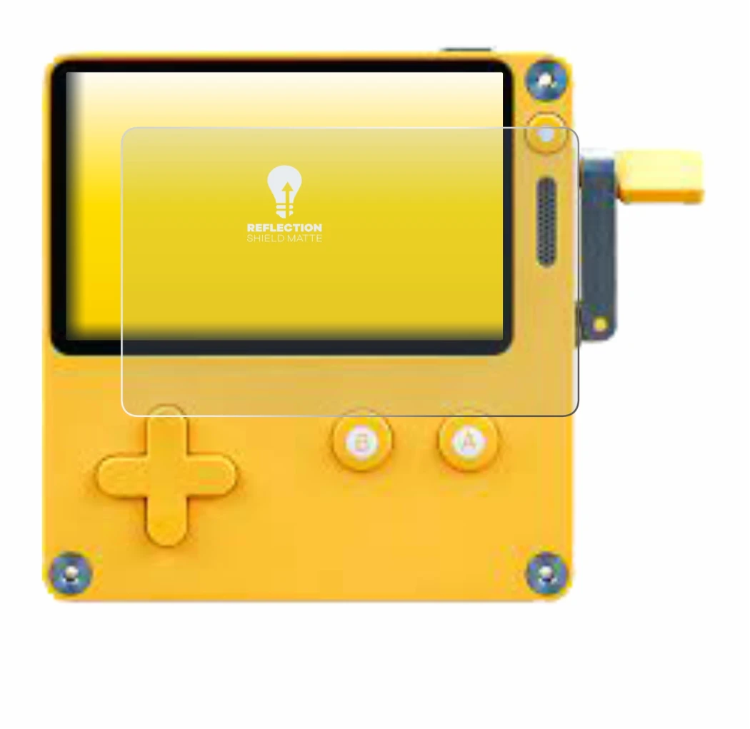 Imagen del dispositivo Panic Playdate con una amplia variedad de protectores de pantalla.