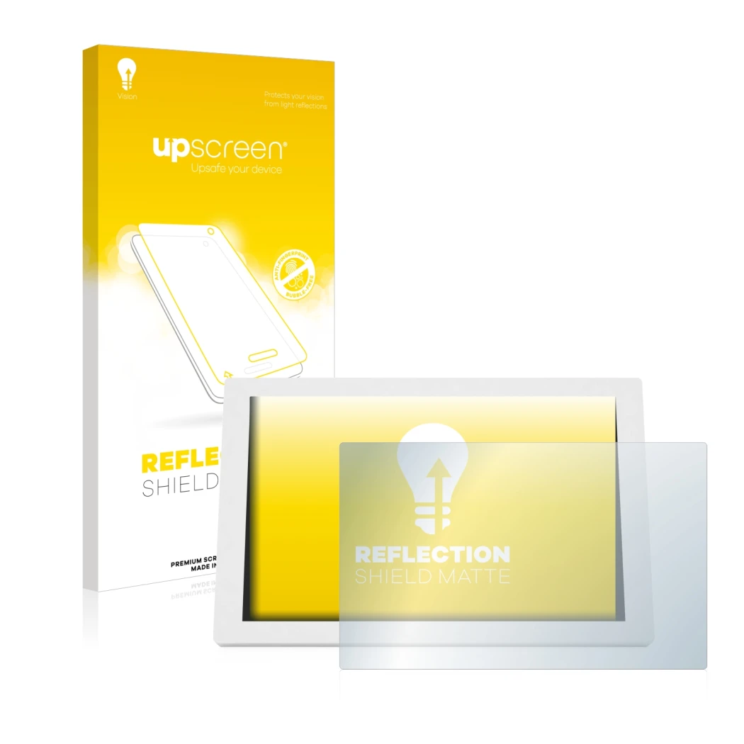 Parte frontal de un envase de producto con el logotipo de la marca upscreen. Al lado se muestra el dispositivo WetterOnline Ho