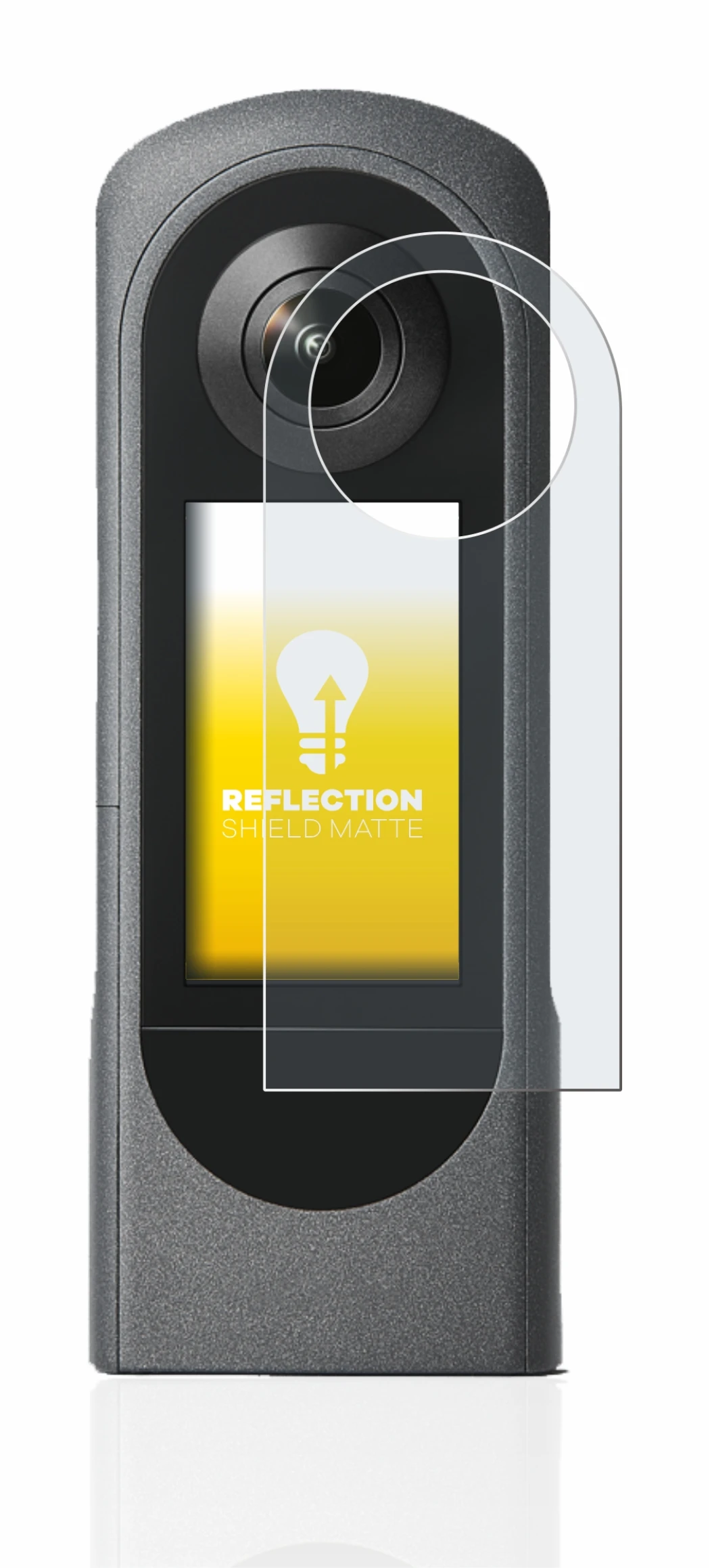 Imagen del dispositivo Ricoh Theta X con una amplia variedad de protectores de pantalla.