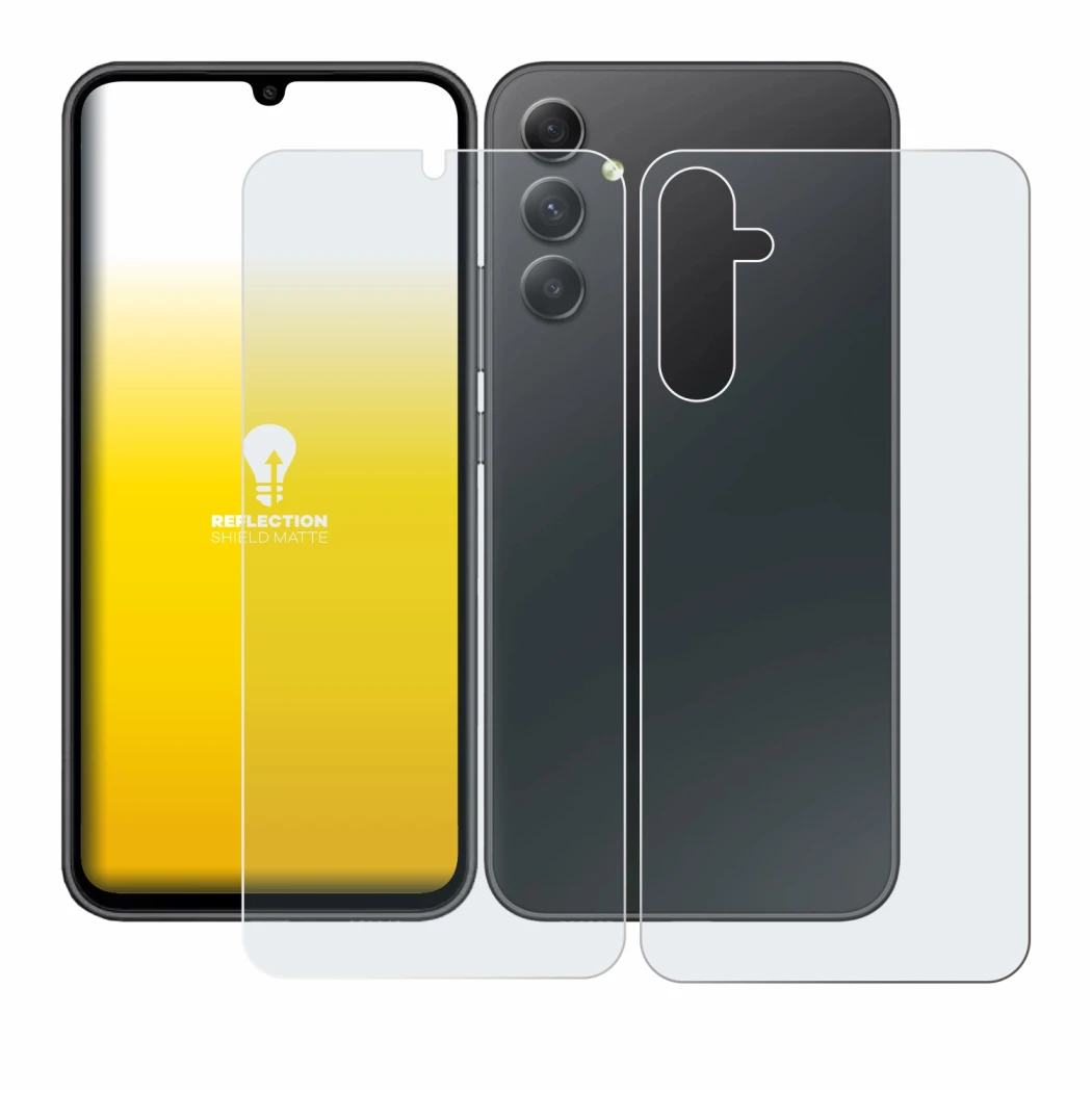 Imagen del dispositivo Samsung Galaxy A34 5G (Frontal+Trasero) con una amplia variedad de protectores de pantalla.