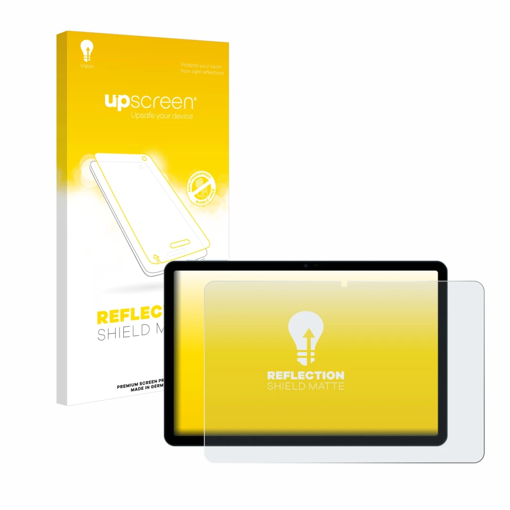 Parte frontal de un envase de producto con el logotipo de la marca upscreen. Al lado se muestra el dispositivo Doogee T30 Pro 