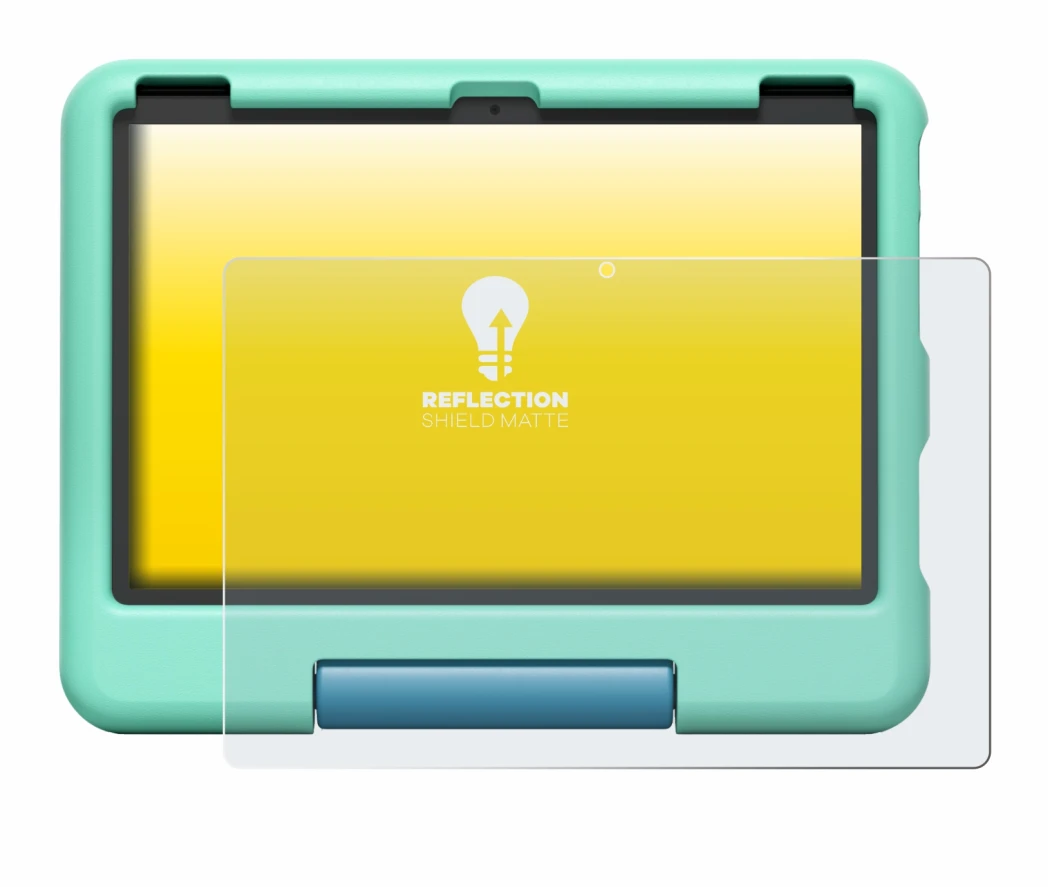 Imagen del dispositivo Amazon Fire HD 10 Kids 2023 con una amplia variedad de protectores de pantalla.