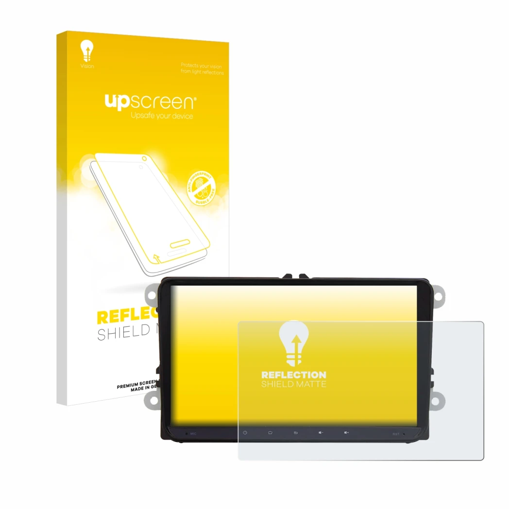 Parte frontal de un envase de producto con el logotipo de la marca upscreen. Al lado se muestra el dispositivo JF-Sound JF-039
