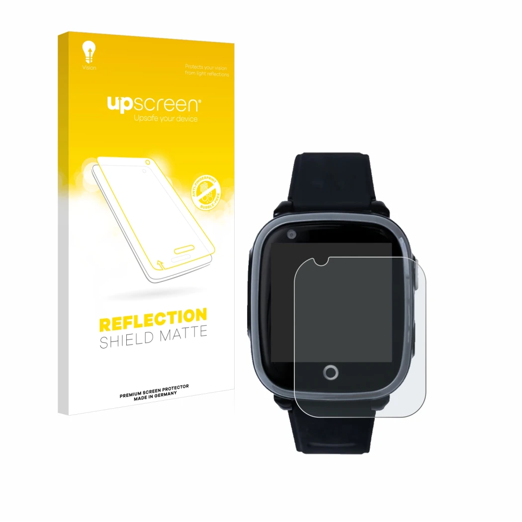 Parte frontal de un envase de producto con el logotipo de la marca upscreen. Al lado se muestra el dispositivo SoyMomo Space 1