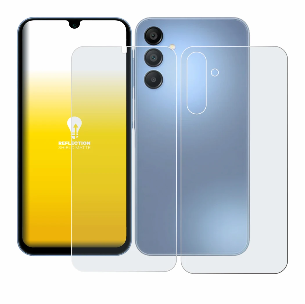 Imagen del dispositivo Samsung Galaxy A15 (Frontal+Trasero) con una amplia variedad de protectores de pantalla.